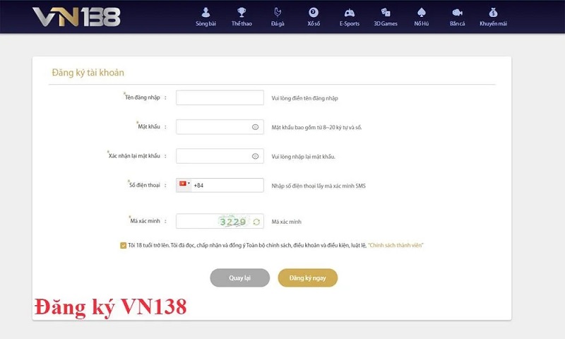 Đăng ký đăng nhập tài khoản Vn138